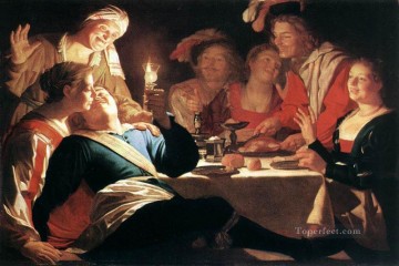 ジェラルド・ファン・ホンホルスト Painting - 放蕩息子 1622年夜のキャンドルライト ジェラルド・ファン・ホンホルスト